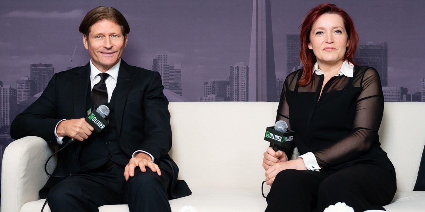Crispin Glover and Tallulah H. Schwab sitting down for an interview at the Collider Interview Studio at TIFF 2024