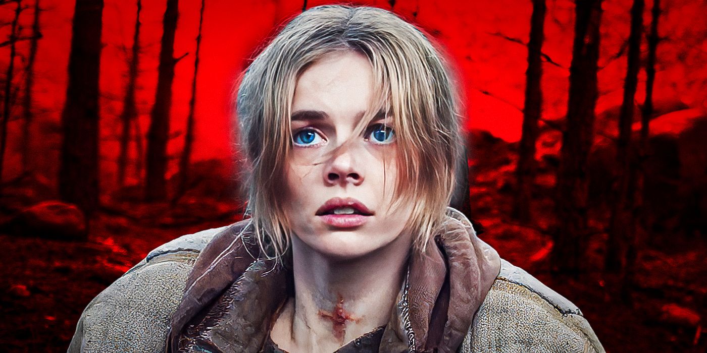 Custom image from Jefferson Chacon of Samara Weaving in close-up in the woods in Azrael