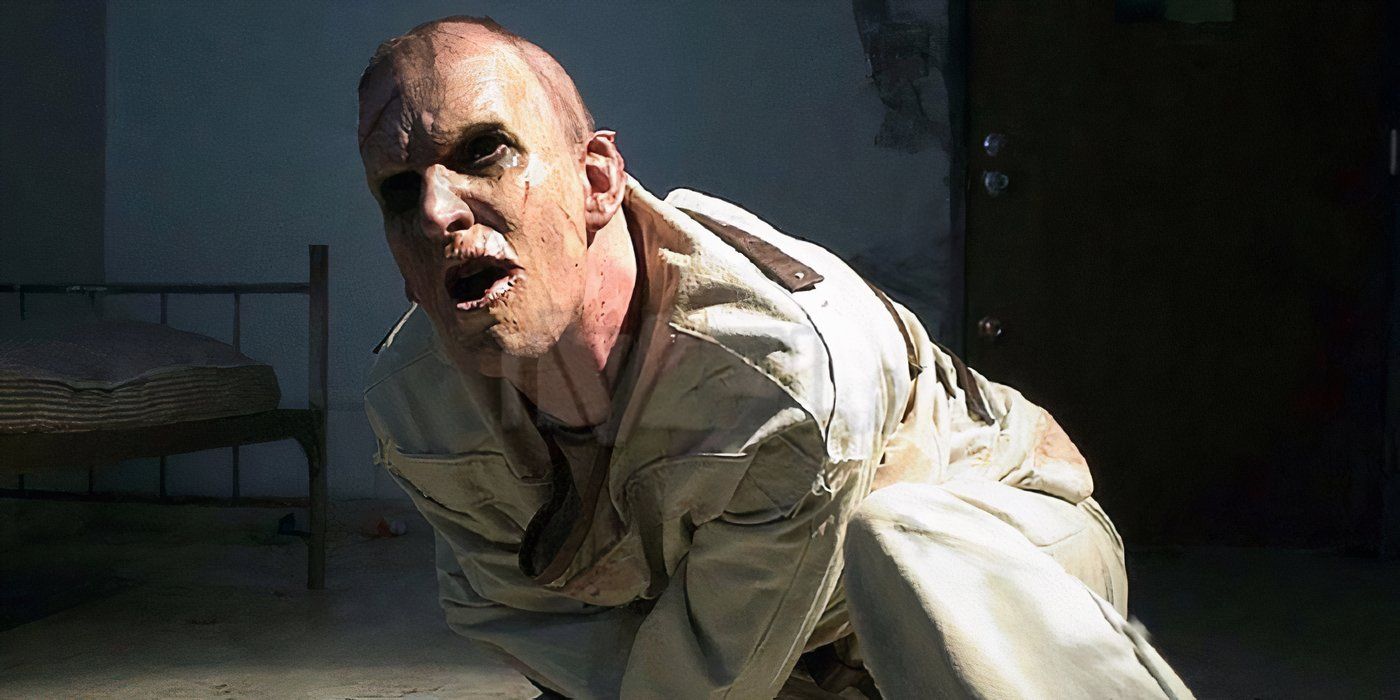 Dave Worden as psychopath Jonah in a straight jacket in Dark Ride