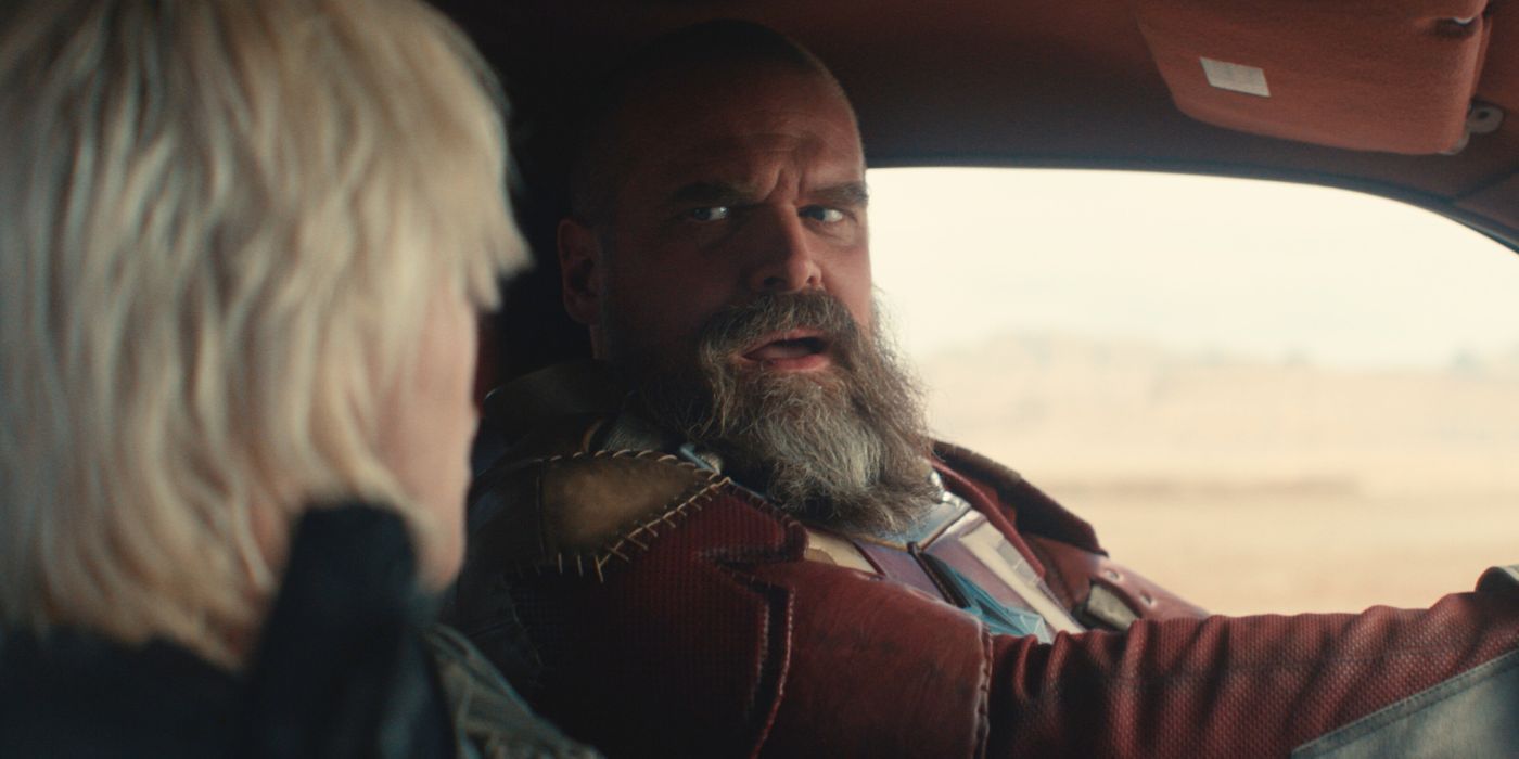 David Harbour as Red Guardian driving a car, unmasked, in Thunderbolts.