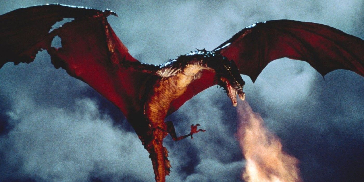 Vermithrax Pejorative spreading its wings and breathing fire in Dragonslayer.