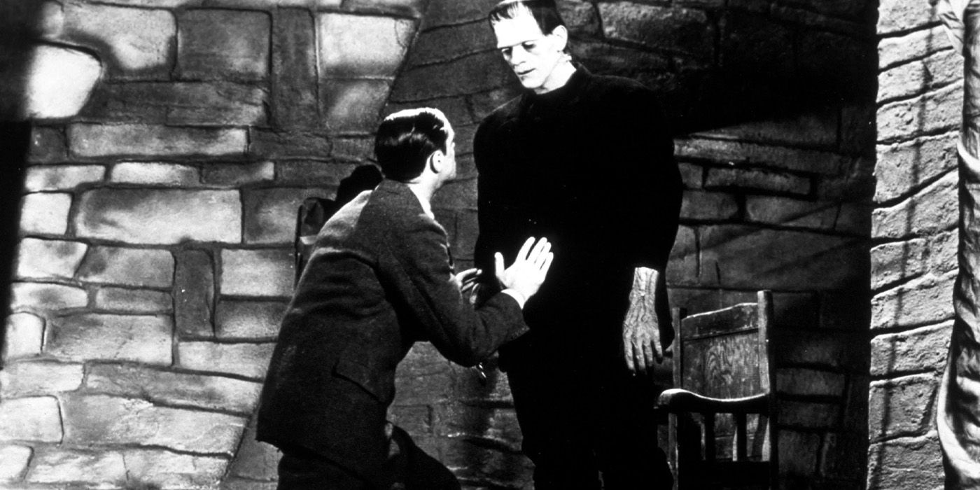 Colin Clive as Henry Frankenstein confronting Boris Karloff's Frankenstein's Monster in 1931's 'Frankenstein.'