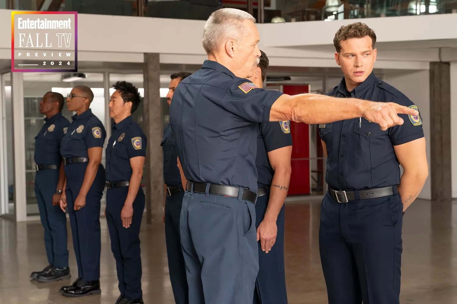 Aisha Hinds, Kenneth Choi, Brian Thompson, and Oliver Stark on the '9-1-1' season 8 premiere. CHRISTOPHER WILLARD/DISNEY