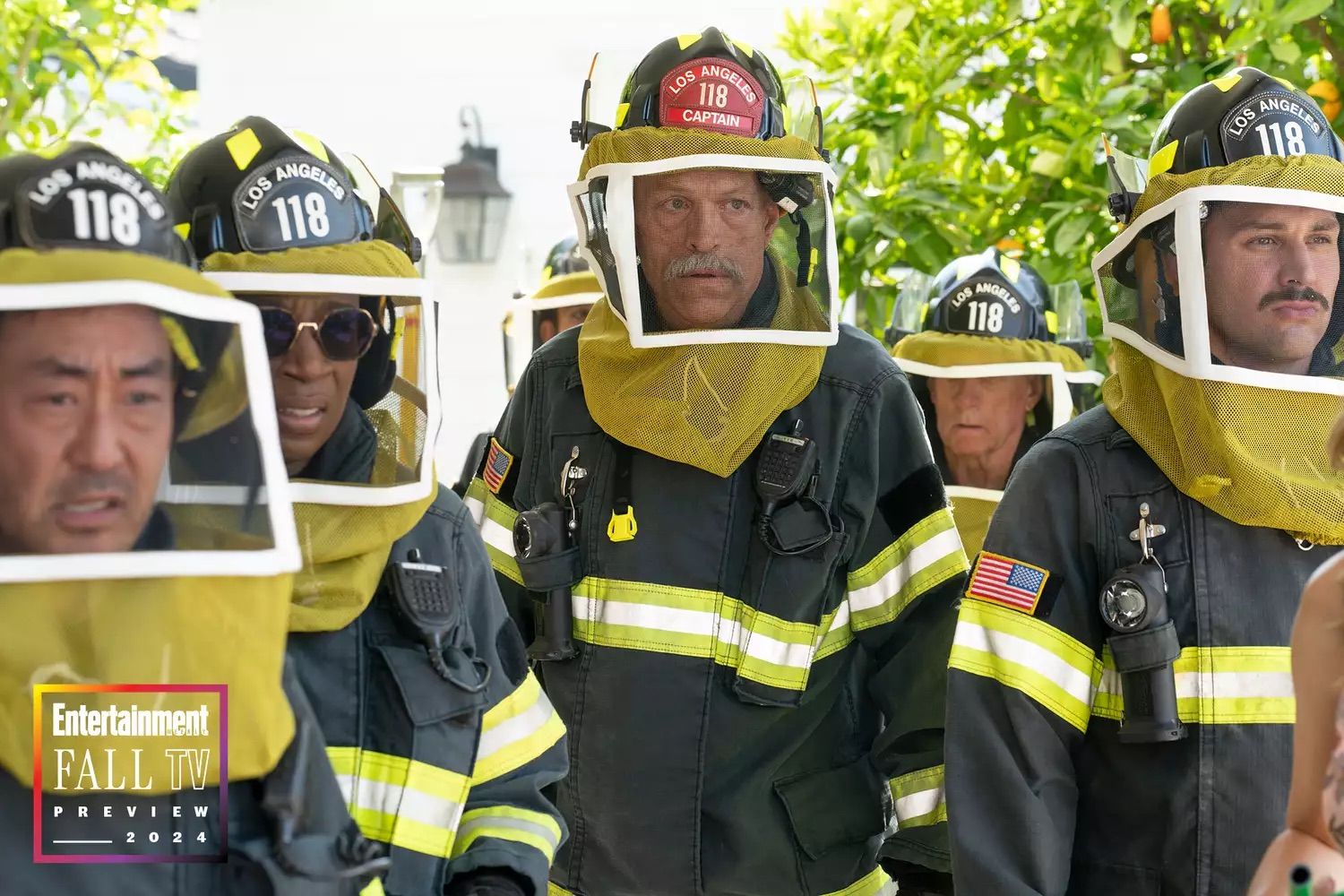 Kenneth Choi, Aisha Hinds, Brian Thompson, and Ryan Guzman in the '9-1-1' season 8 premiere. CHRISTOPHER WILLARD/DISNEY