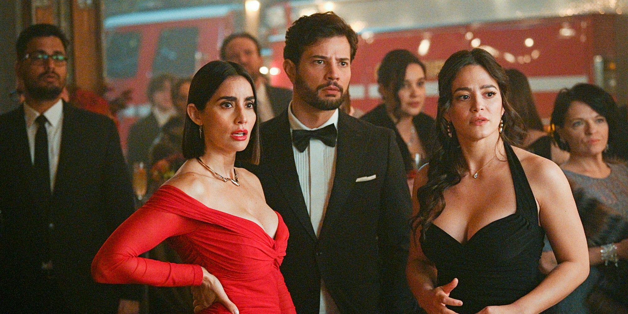 Roberta, Diego, and Gabriela standing together at the Governor&rsquo;s ball in Fire Country Season 2