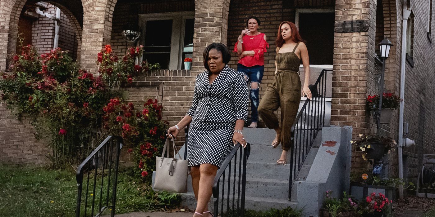 Alberta (Glenn Close) and Ebony (Andra Day) push Cynthia (Mo'Nique) out in 'The Deliverance.'