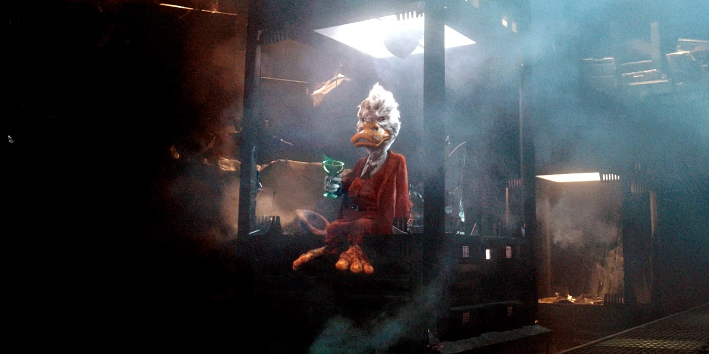 Howard the Duck (Seth Green) enjoys a drink at The Collector's place in Marvel's Guardians of the Galaxy.