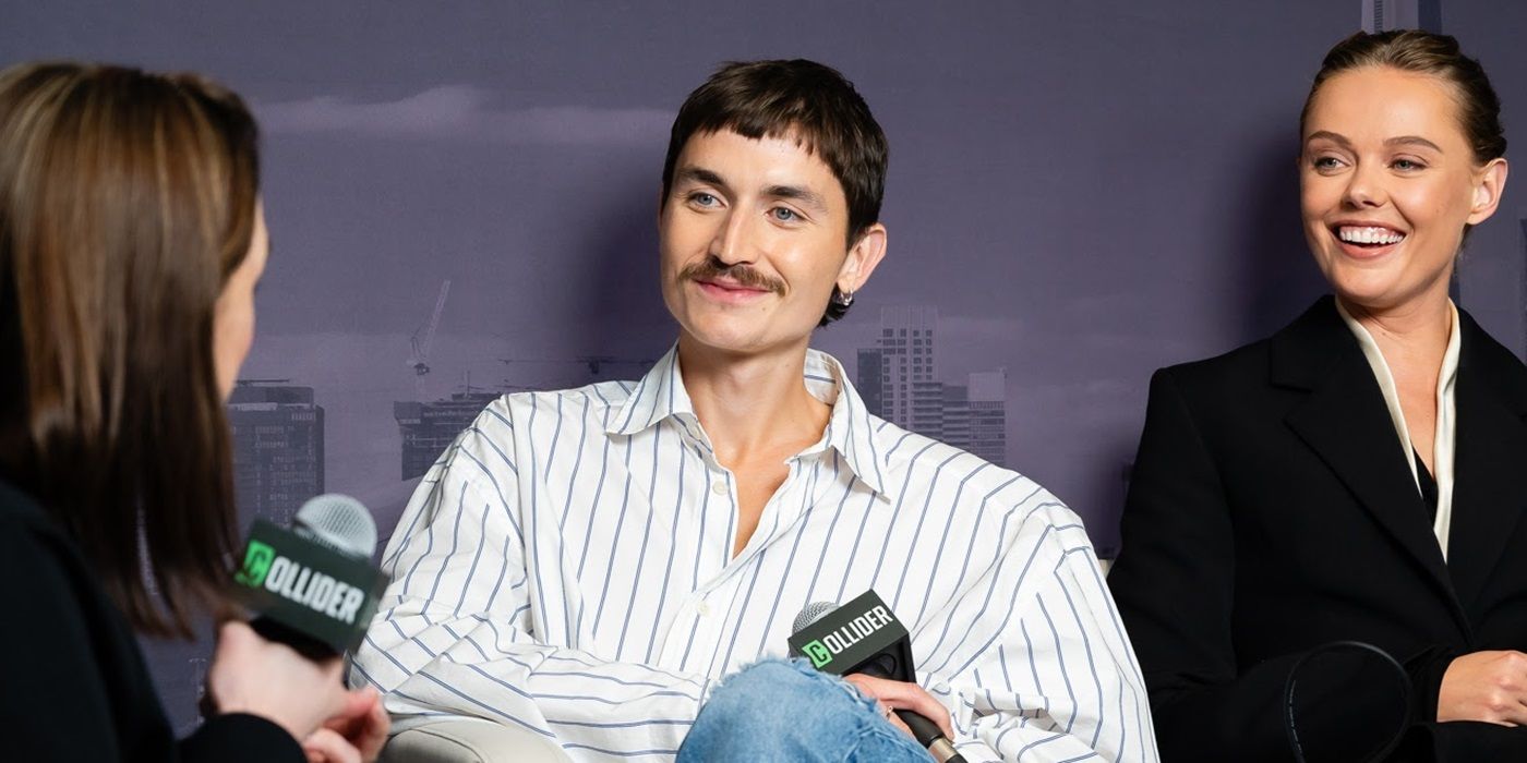 Gustav Lindh smiles at the Collider Interview Studio at TIFF 2024 for Faithless