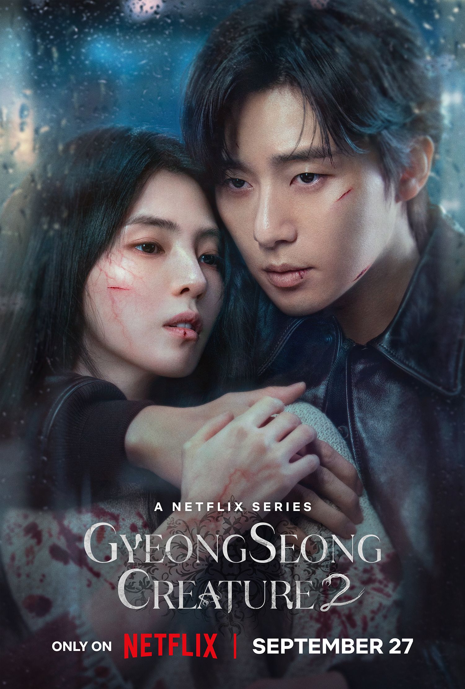 Two characters with cuts on their faces in Gyeonseong Creature 2