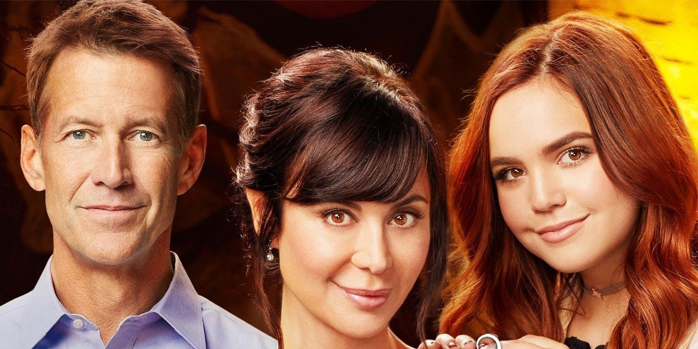 Sam (James Denton), Cassie (Catherine Bell), and Grace (Bailee Madison) in Hallmark&rsquo;s Good Witch.