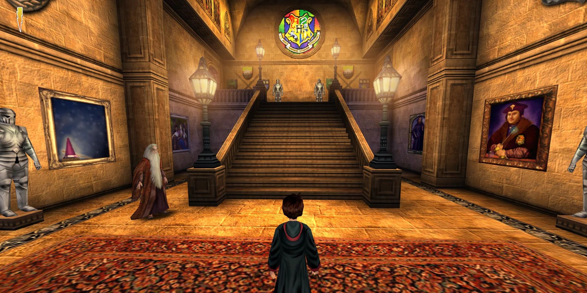 Harry Potter facing Hogwarts stairs in 'Philosopher's Stone' video game