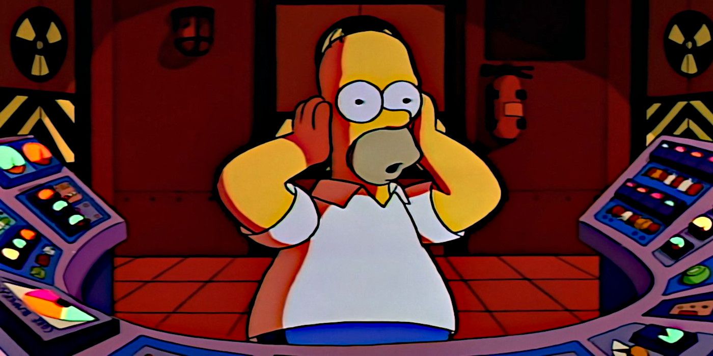 Homer Simpson prepares for an explosion at the nuclear power plant in The Simpsons.