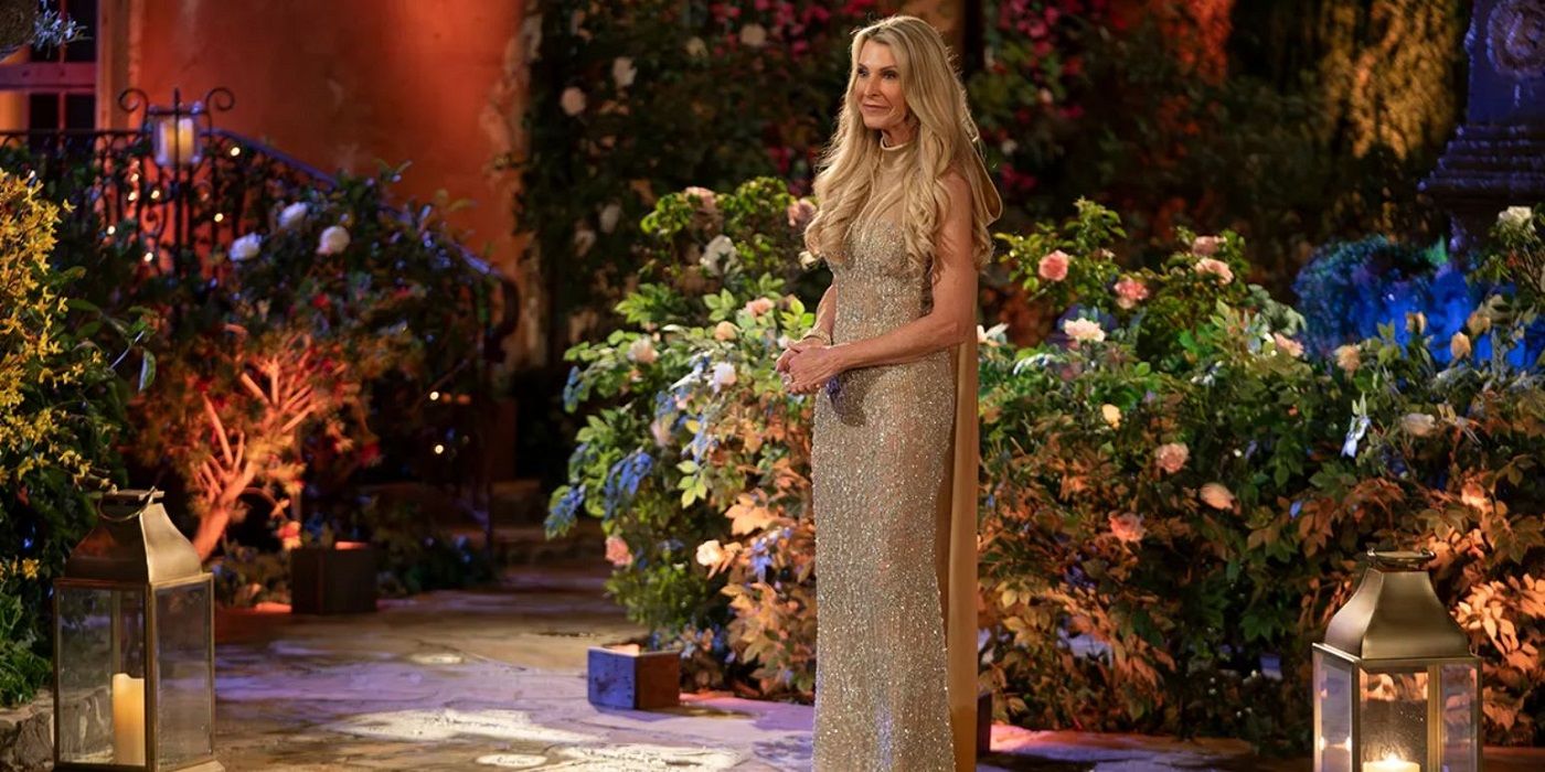 Joan Vassos on 'The Golden Bachelorette' wearing a sparkly dress