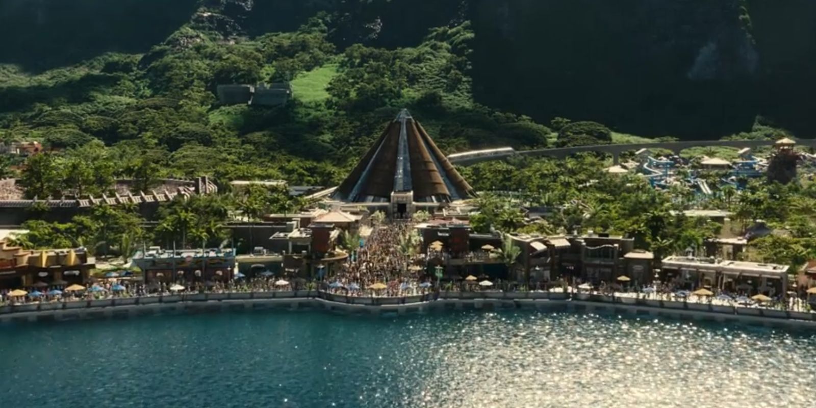 A wide shot of Jurassic World from 'Jurassic World'.