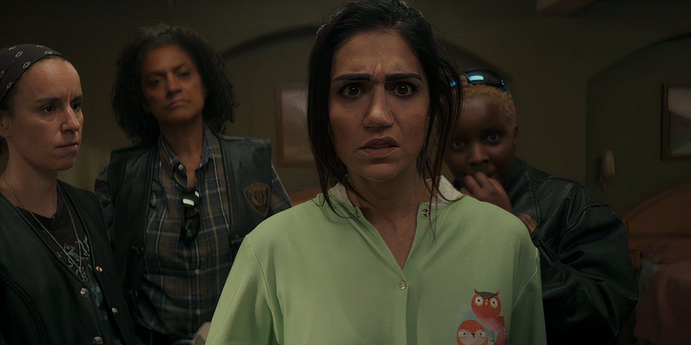 Ari (Leila Farzad) scowls at the camera surrounded by the Furies