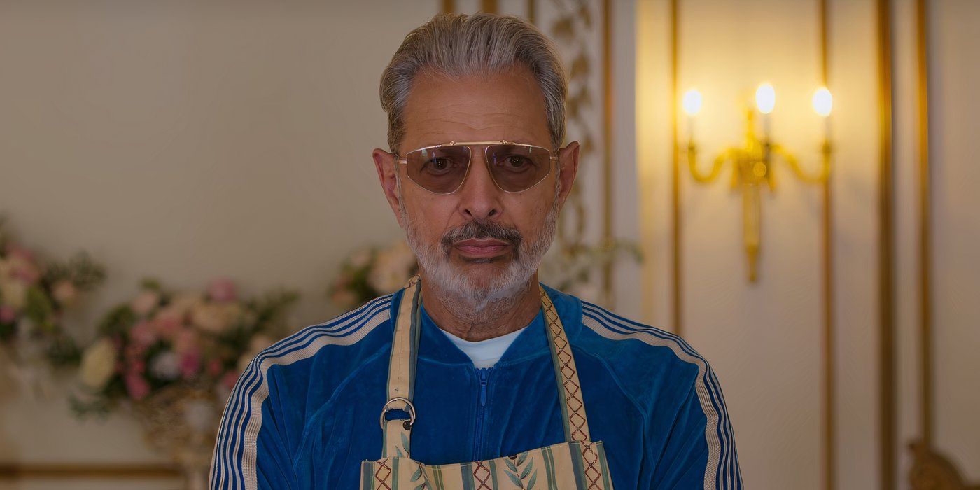 Zeus (Jeff Goldblum) sternly stands in his apron in 'KAOS'