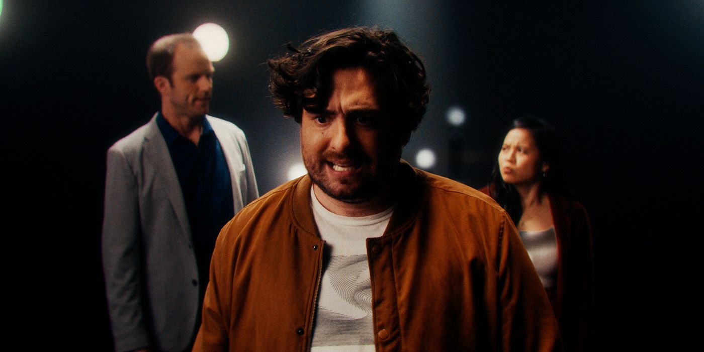 a worried Jack De Sena flanked by Kelly Marie Tran and Chris W. Smith in Me, Myself &amp; The Void
