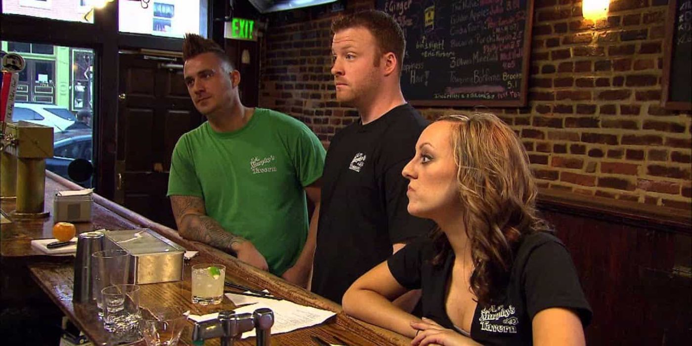 Employees of J.A. Murphy&rsquo;s sit at the bar listening to someone on Bar Rescue