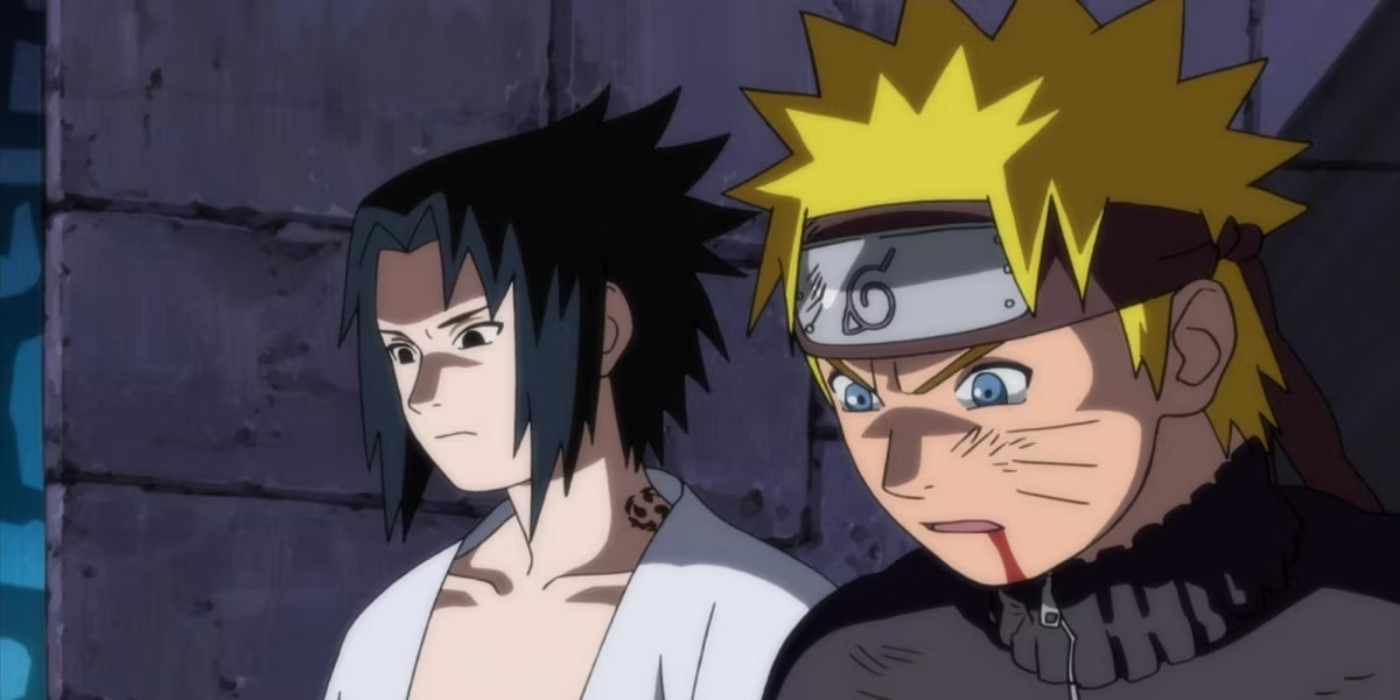 Naruto and Sasuke looking down in Naruto Shippuden the Movie: Bonds