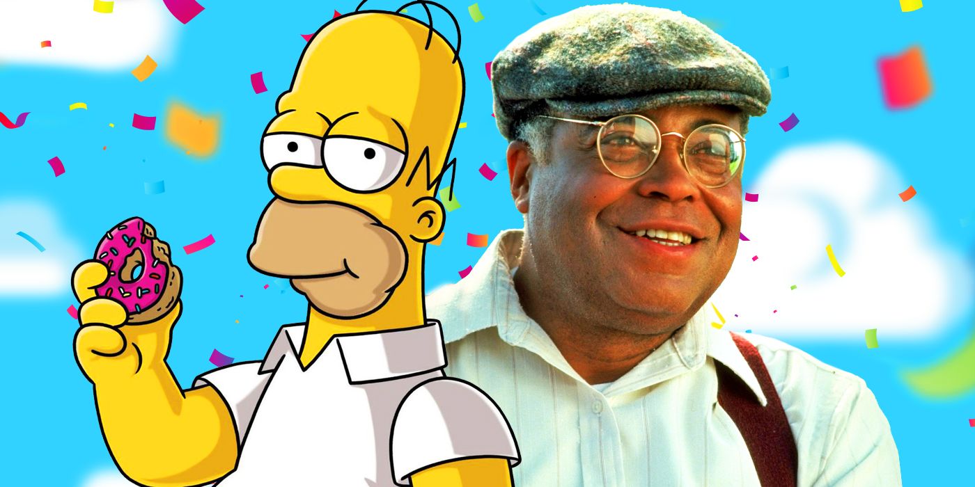 Dan Castellaneta's Homer Simpson of The Simpsons, eating a donut next to James Earl Jones