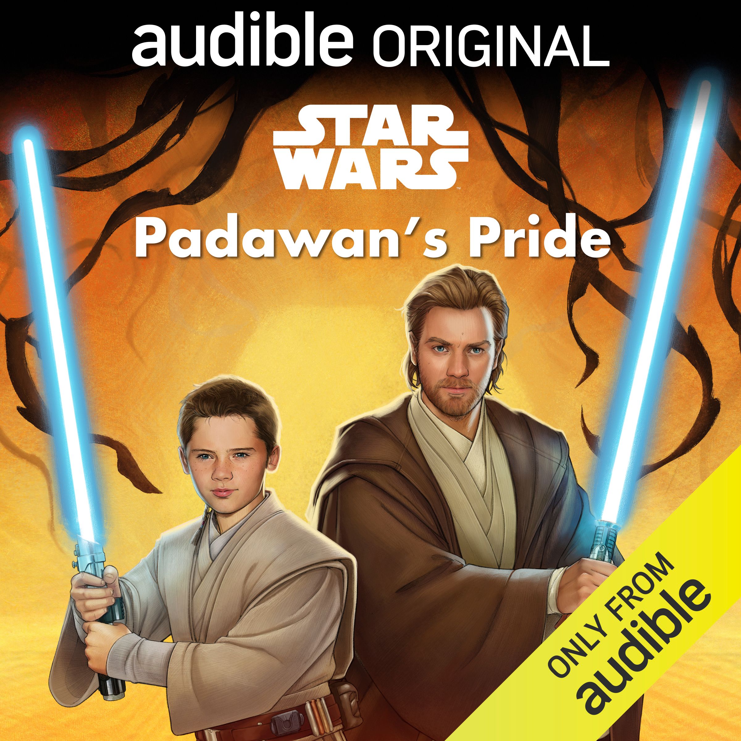 Anakin Skywalker y Obi-Wan Kenobi están uno al lado del otro con sables de luz en la portada de Star Wars: Padawan's Pride