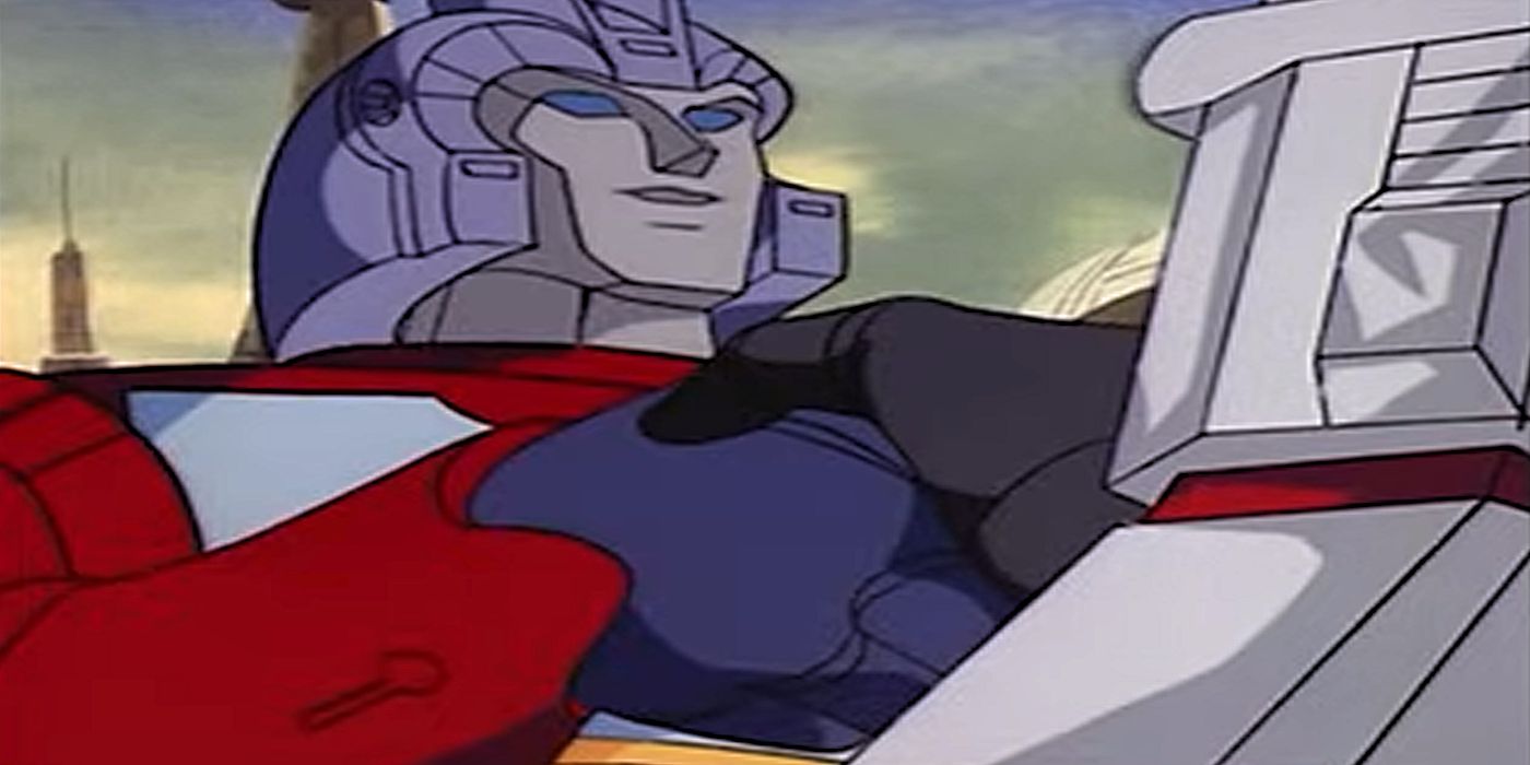 Orion Pax estrechando la mano de Megatron en Transformers (1984)