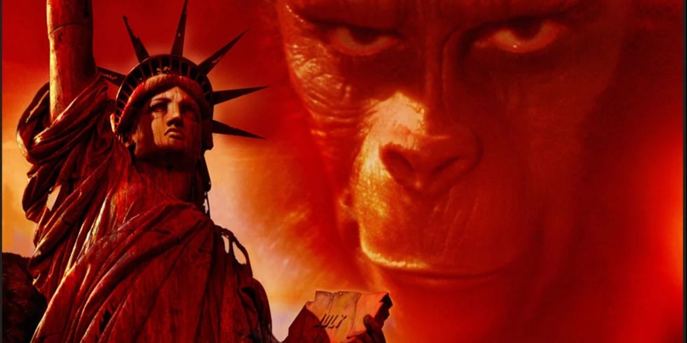 A poster for Planet of the Apes shows the Statue of Liberty with an ape's face in the background.