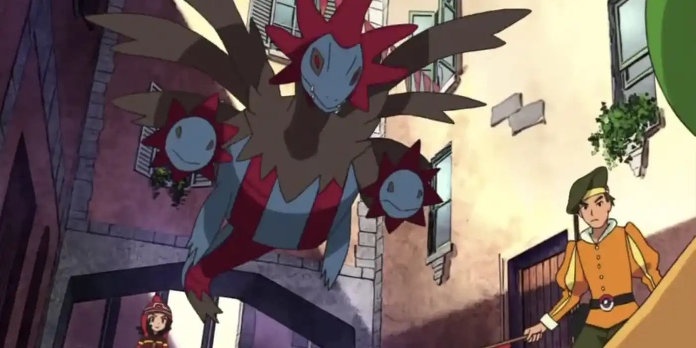 Hydreigon in battle on an alley in Pokémon the Movie: White Victini and Zekrom