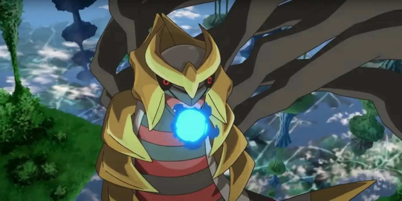 Giratina prepparing to fire a Dragon Pulse in the Pokémon anime.