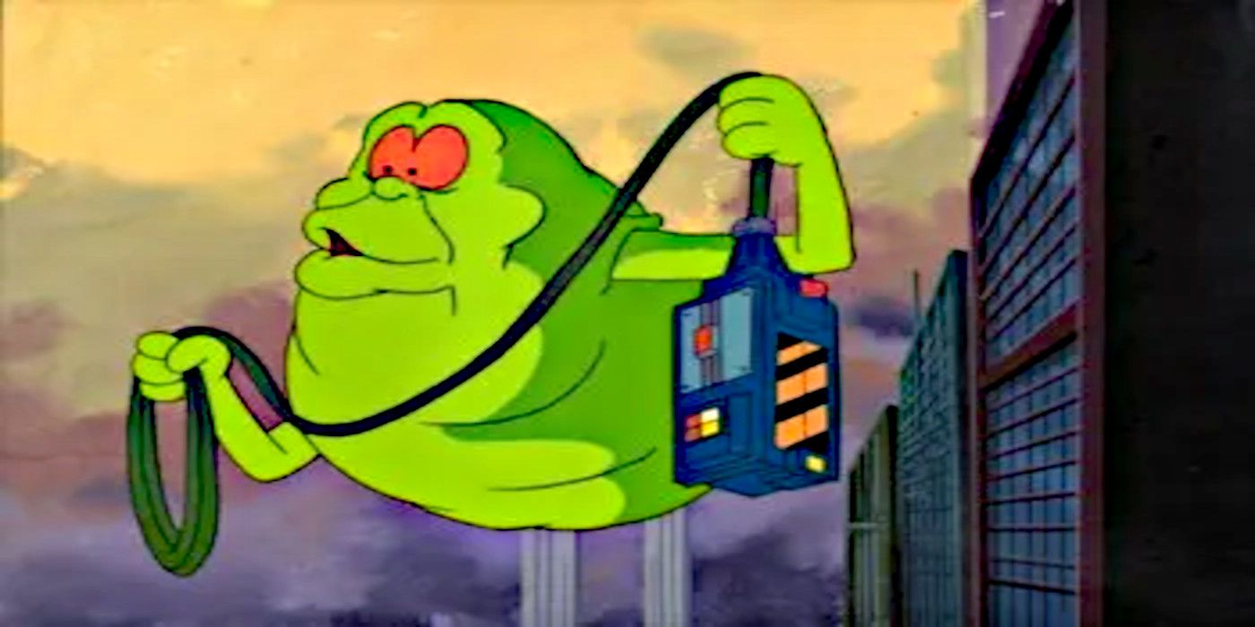 Slimer holds a ghost trap in The Real Ghostbusters