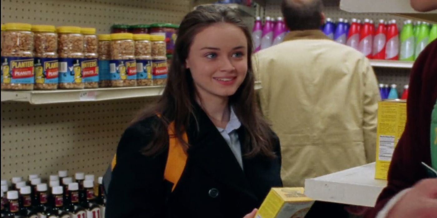 Rory Gilmore holding a box of corn starch.
