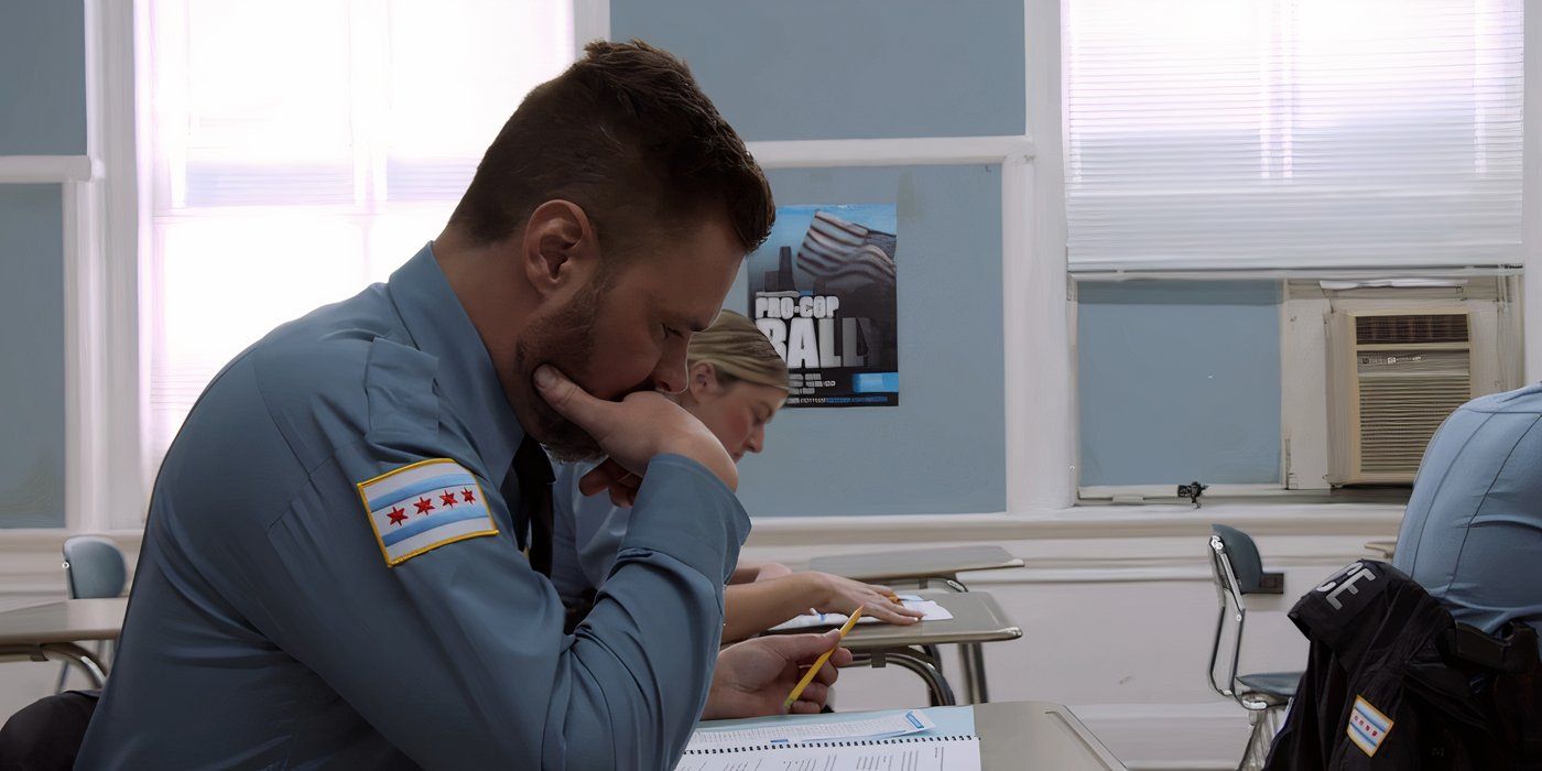 Patrick John Flueger as Adam Ruzek takes his reinstatement exam in uniform in Chicago P.D.