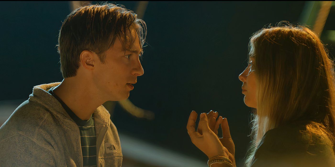 Drew Starkey as Rafe Cameron and Madelyn Cline as Sarah Cameron argue on a dock in Outer Banks.