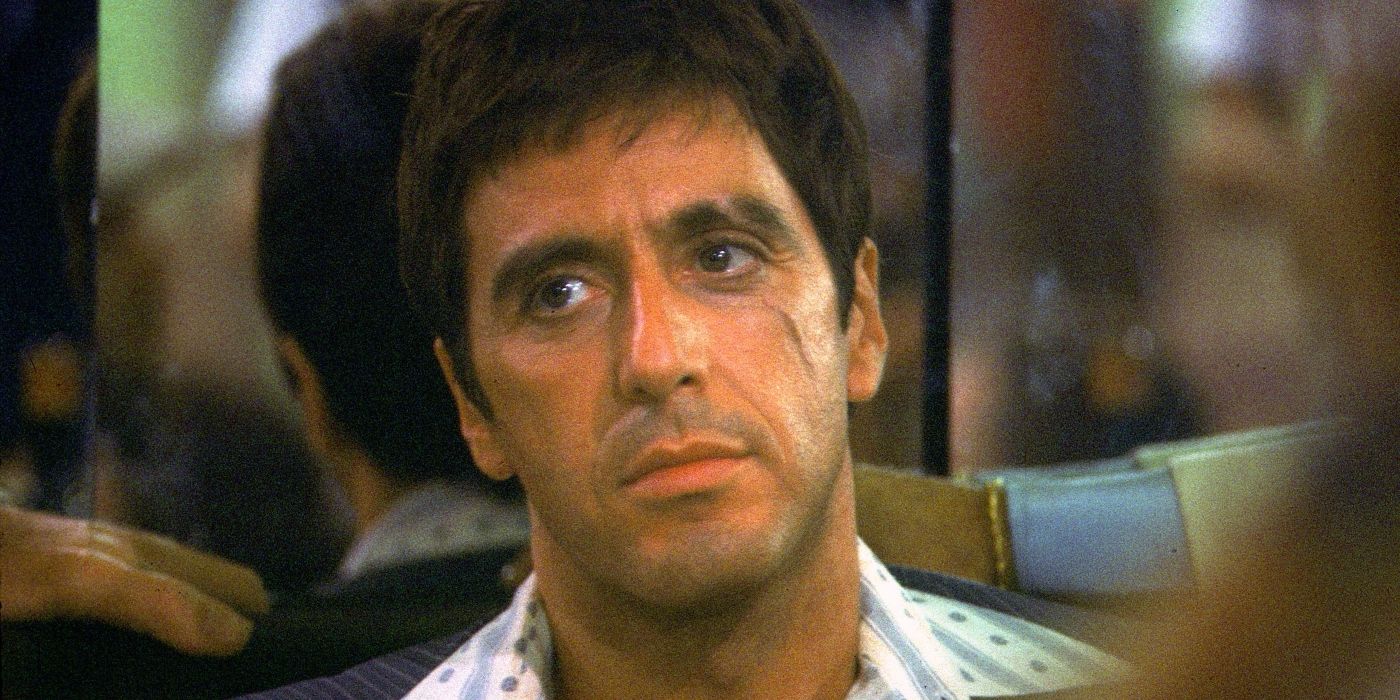 Al Pacino as Tony Montana looking frustrated in Scarface