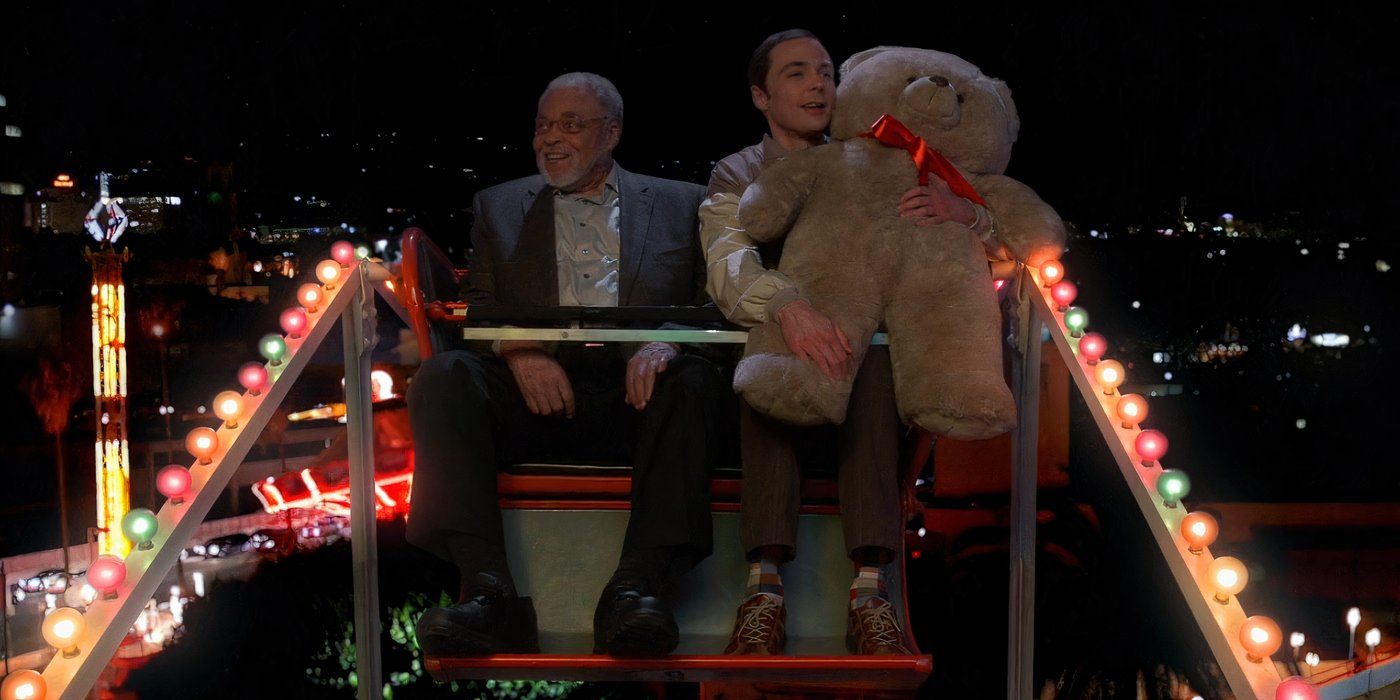 James Earl Jones and Sheldon (Jim Parsons) on a ferris wheel in 'The Big Bang Theory'