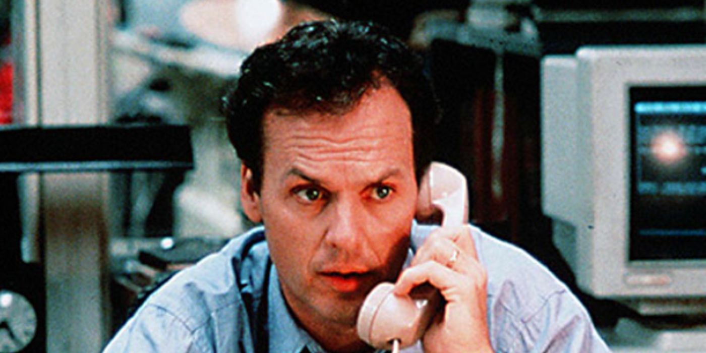 Michael Keaton as Henry Hackett on the phone in 