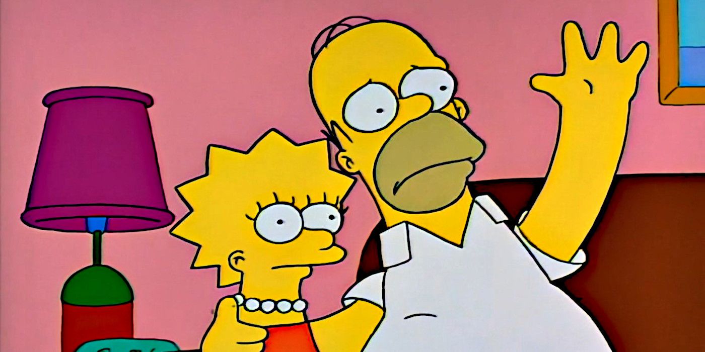 Homer talks to Lisa about the morality of stealing in The Simpsons.