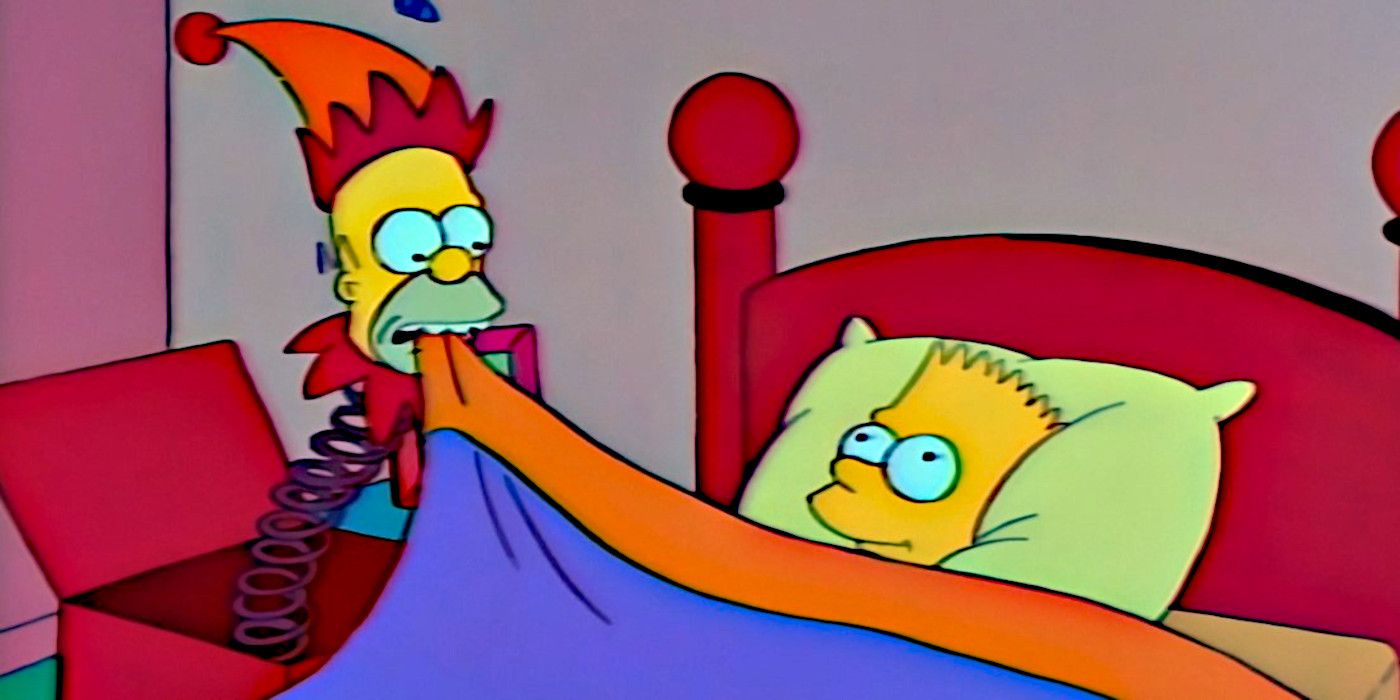 Homer as a jack-in-the-box tucks in Bart
