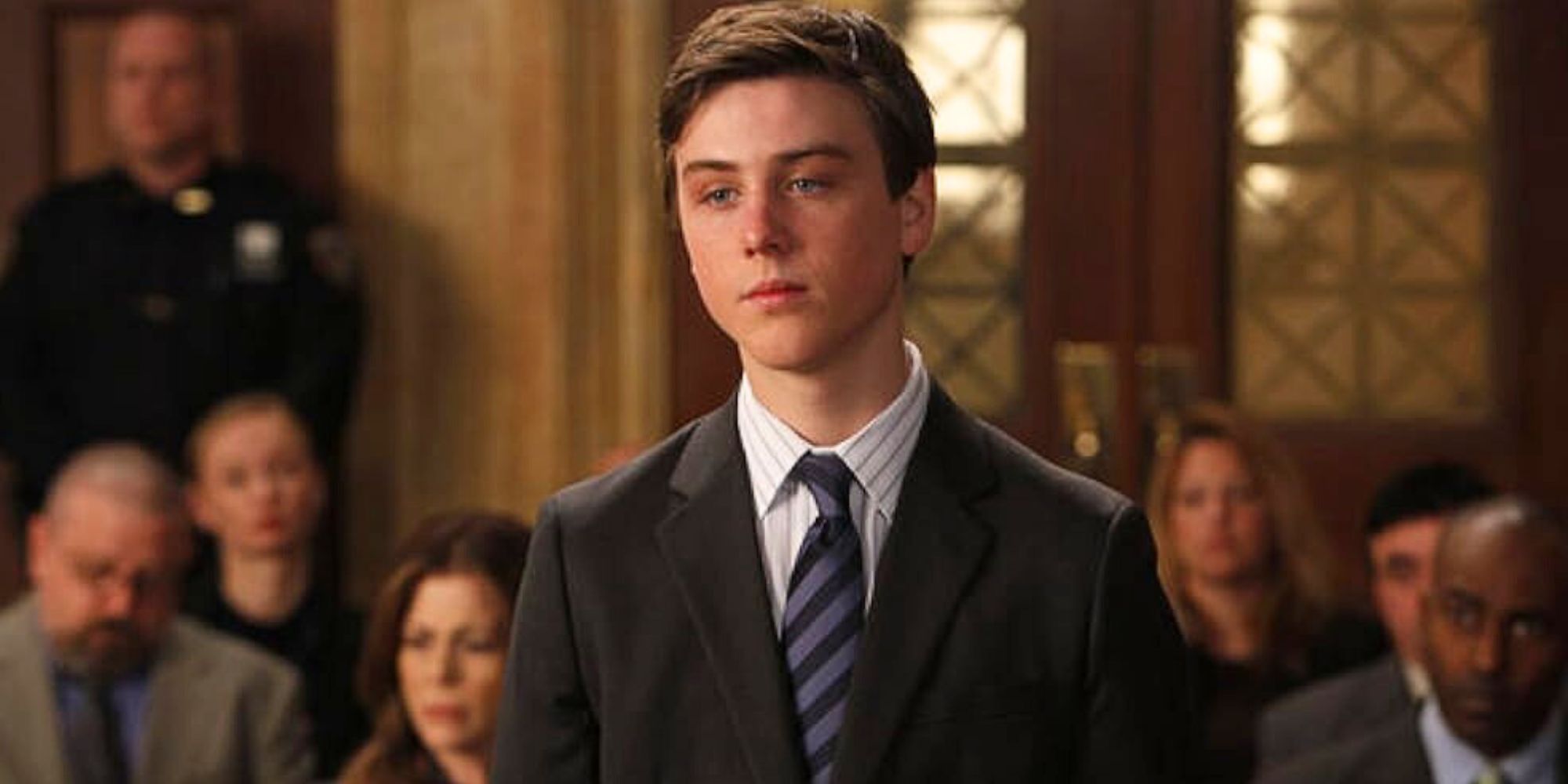 Sterling Beaumon standing in a court room in Law & Order SVU