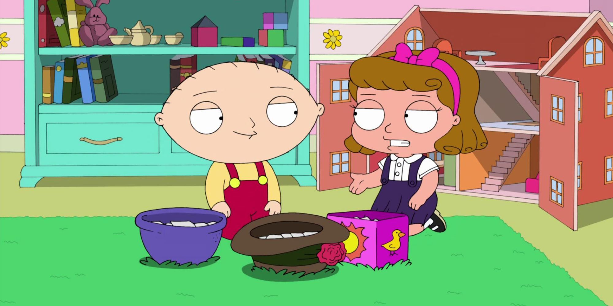 Stewie sitting next to Penelope in Family Guy