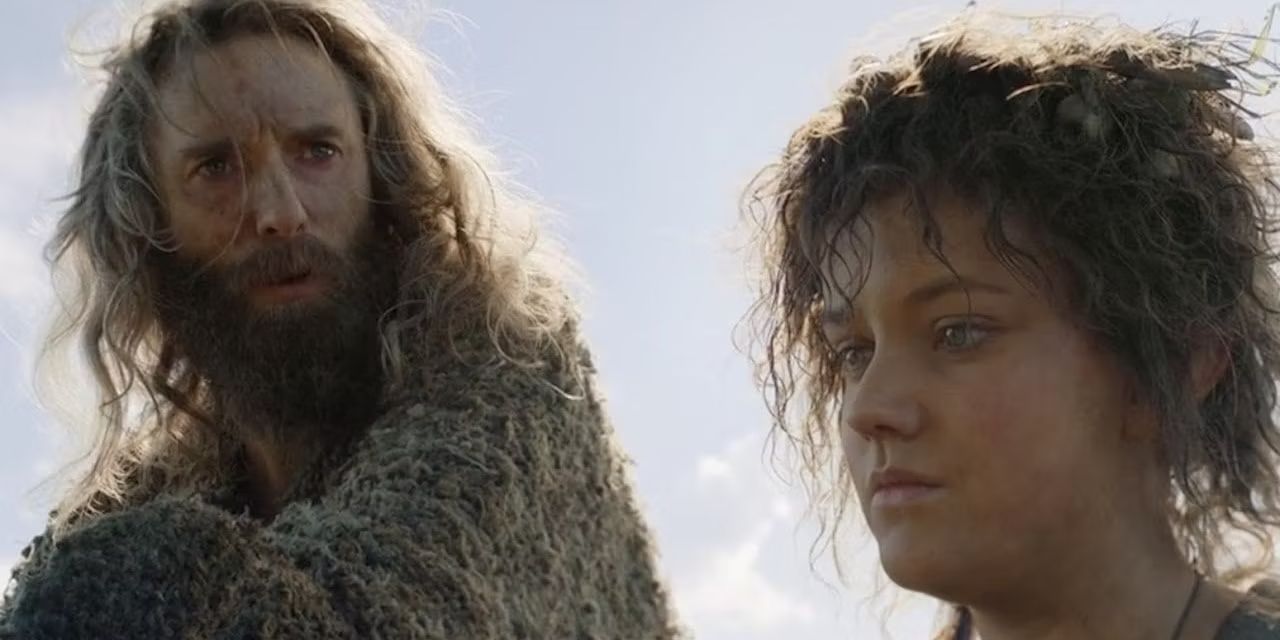 The Stranger, played by Daniel Weyman, and Nori, played by Markella Kavenagh, in &lsquo;Lord of the Rings: Rings of Power&rsquo; Season 1, Episode 8.