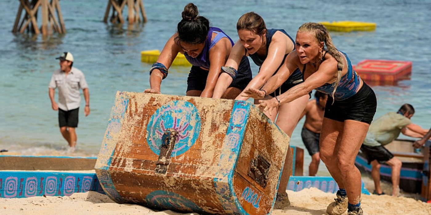 Caroline, Sue, and Tiyana compete on 'Survivor 47.'