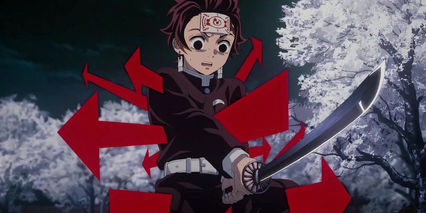 Tanjiro being pulled in every direction by demon arrows in Demon Slayer