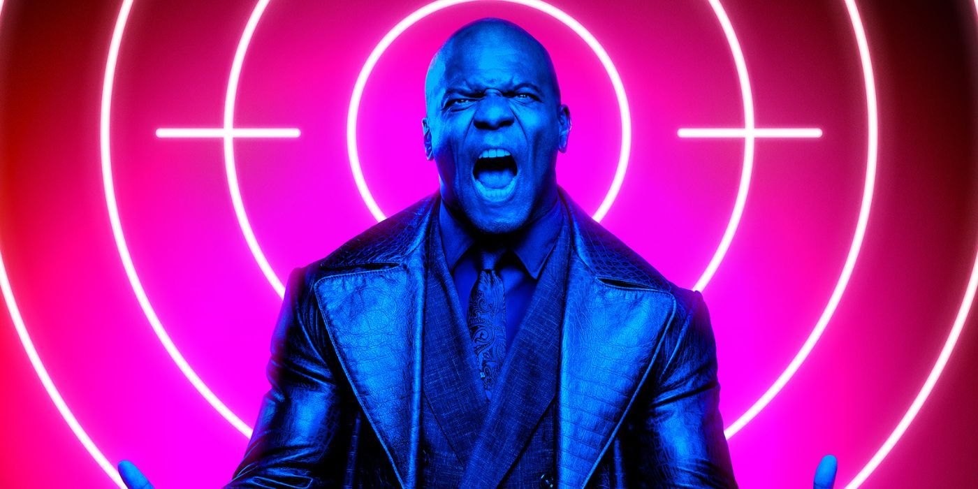 Terry Crews as Lovedahl screaming on a character poster for The Killer's Game.