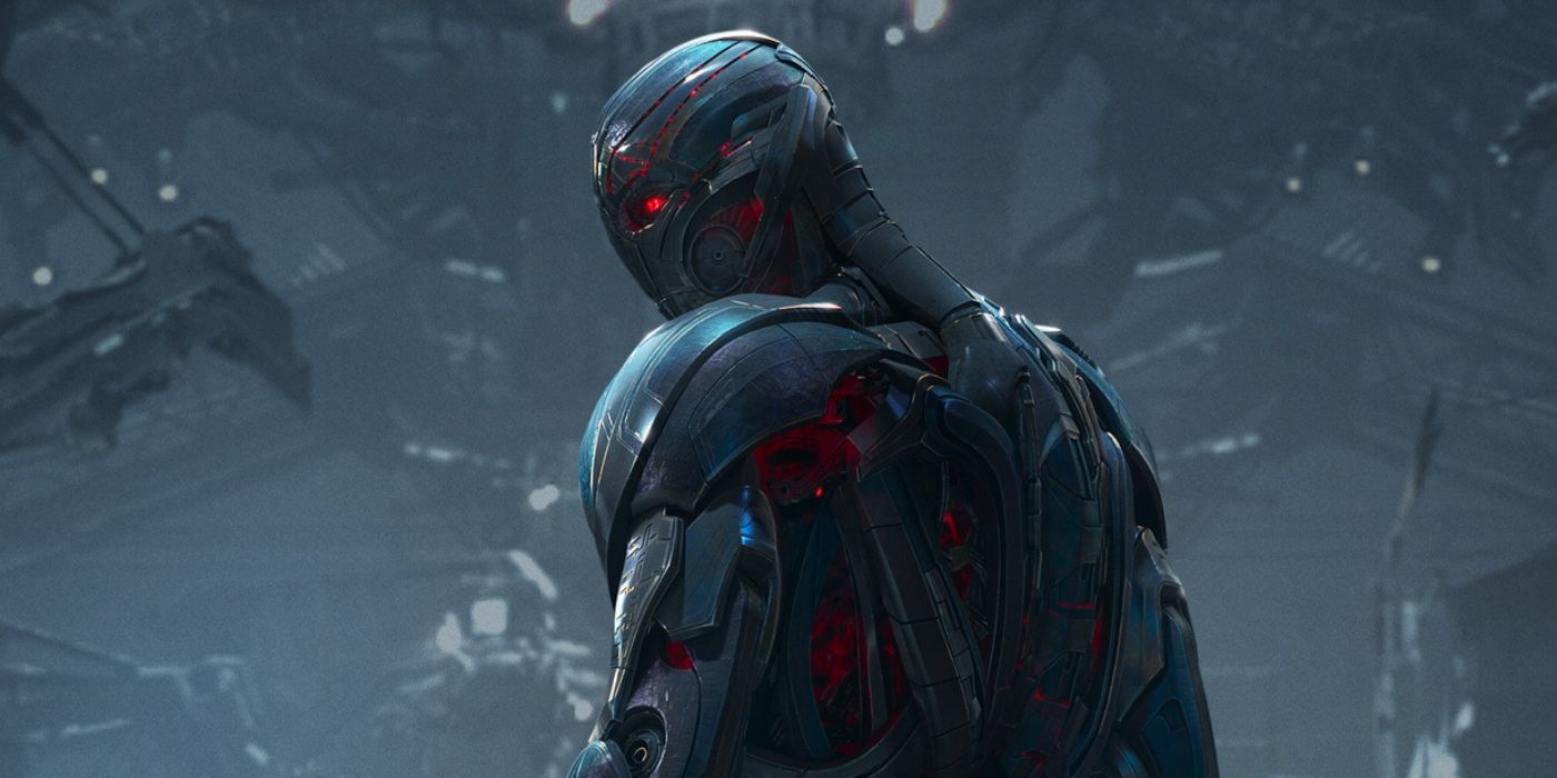 Ultron wth his back to the camera turning around in Avengers: Age of Ultron. 