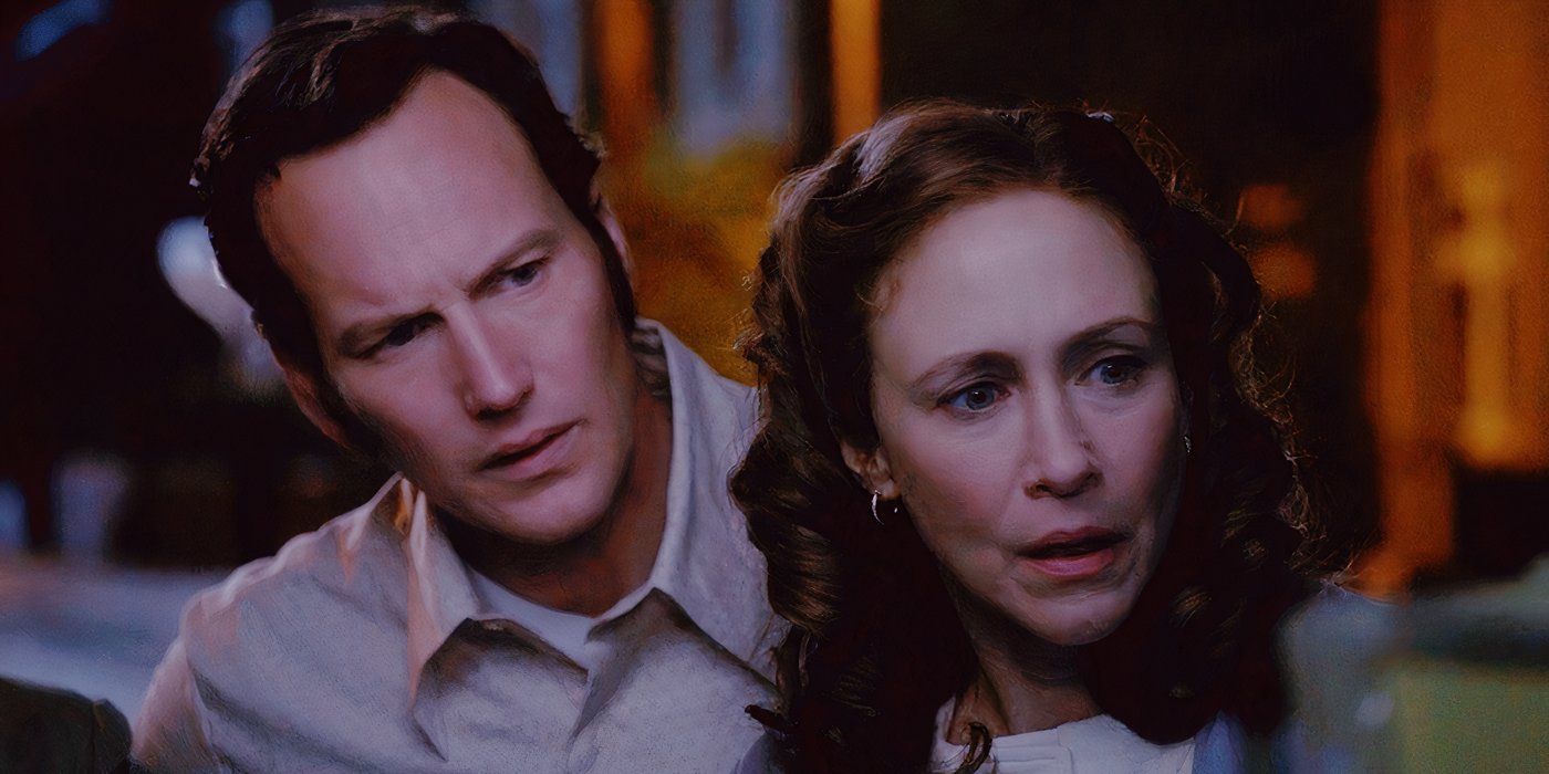 Vera Farmiga and Patrick Wilson looking concerned in The Conjuring 2