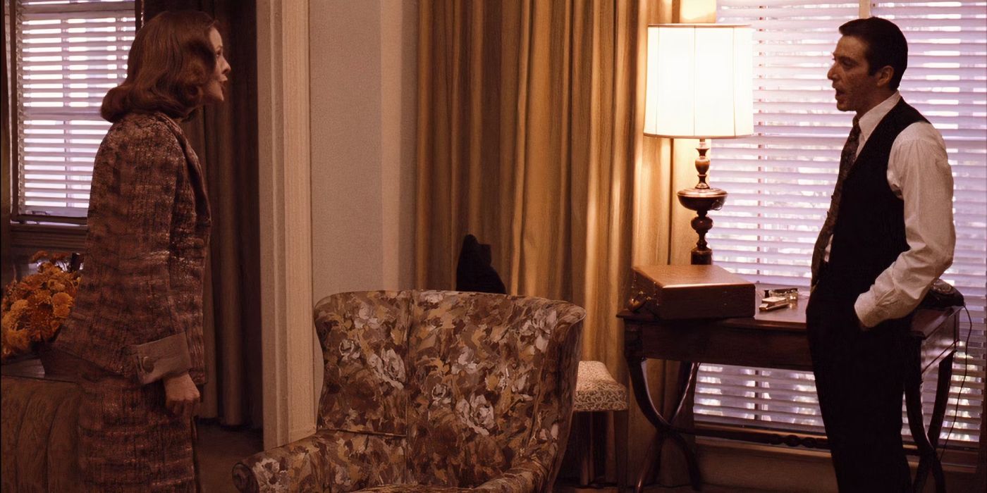 Kay (Diane Keaton) argues with Michael (Al Pacino) in a hotel room in &lsquo;The Godfather Part II&rsquo; (1974).