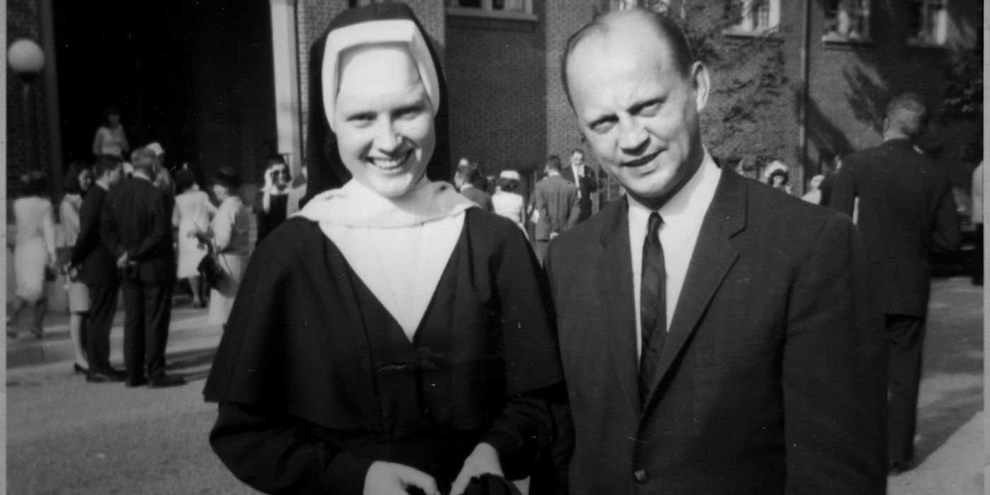 An old photo of a nun and a priest from the series The Keepers.