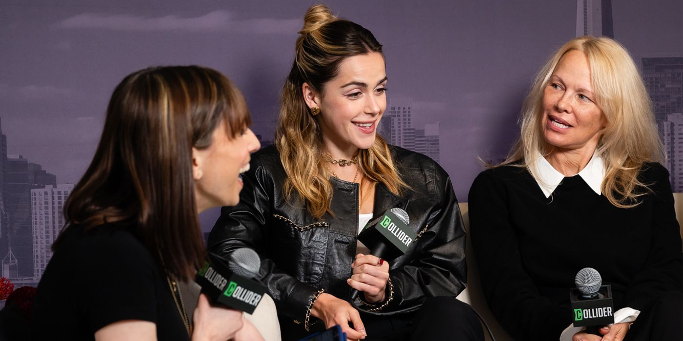Kiernan Shipka and Pamela Anderson during an interview at TIFF