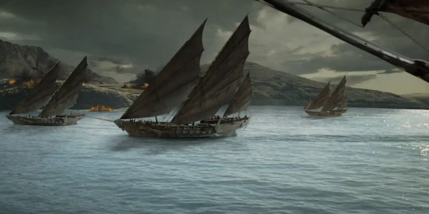 The Corsairs of Umbar sailing their ships to Gondor